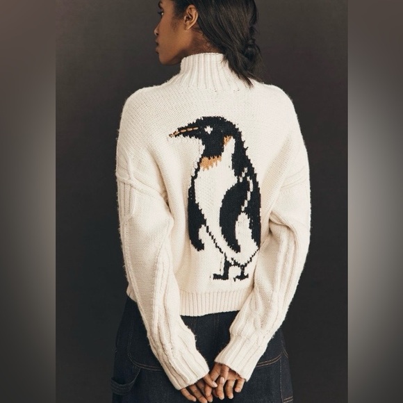 Anthropologie Pilcro Penguin Collared Cable-Knit Sweater Large